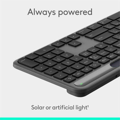 Logitech Signature Slim Solar+ Keyboard for Mac – Solar & Artificial Light Powered, Bluetooth Connectivity, Durable Battery with Customizable Action Key