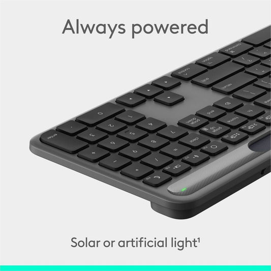 Logitech Signature Slim Solar+ Keyboard for Mac – Solar & Artificial Light Powered, Bluetooth Connectivity, Durable Battery with Customizable Action Key