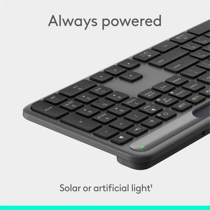 Logitech Signature Slim Solar+ Wireless Keyboard – Solar & Artificial Light Powered, Long-Lasting Battery, Bluetooth Connectivity, Graphite