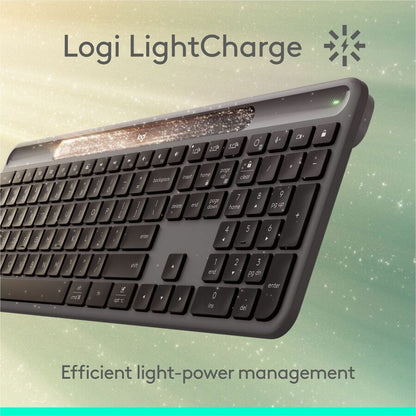 Logitech Signature Slim Solar+ Wireless Keyboard – Solar & Artificial Light Powered, Long-Lasting Battery, Bluetooth Connectivity, Graphite