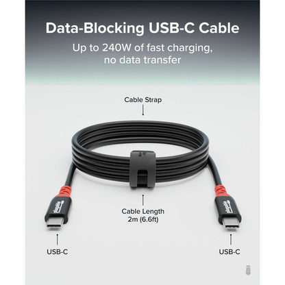 Plugable USB C to USB C Cable, Data Blocker Charge Only, 6.6 ft, 240W Fast Charging - USBC-CC2M