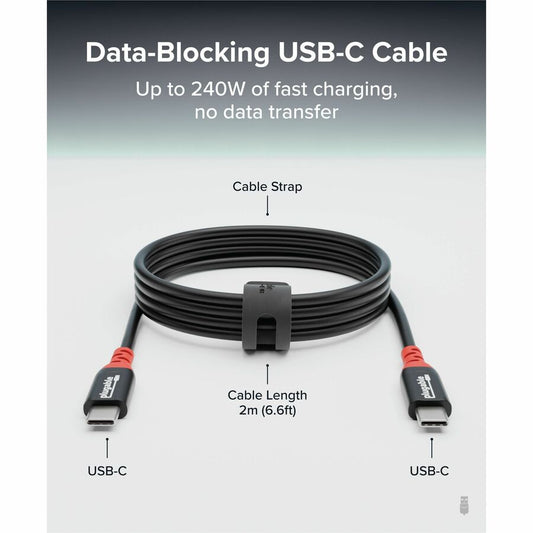 Plugable USB C to USB C Cable, Data Blocker Charge Only, 6.6 ft, 240W Fast Charging - USBC-CC2M