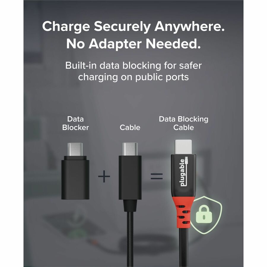 Plugable USB C to USB C Cable, Data Blocker Charge Only, 6.6 ft, 240W Fast Charging - USBC-CC2M