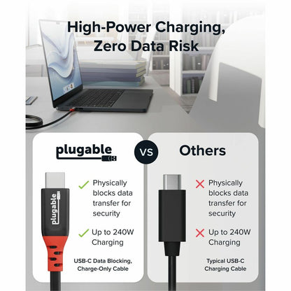 Plugable USB C to USB C Cable, 240W Fast Charge, Data Blocker, 3.3ft - USBC-CC1M