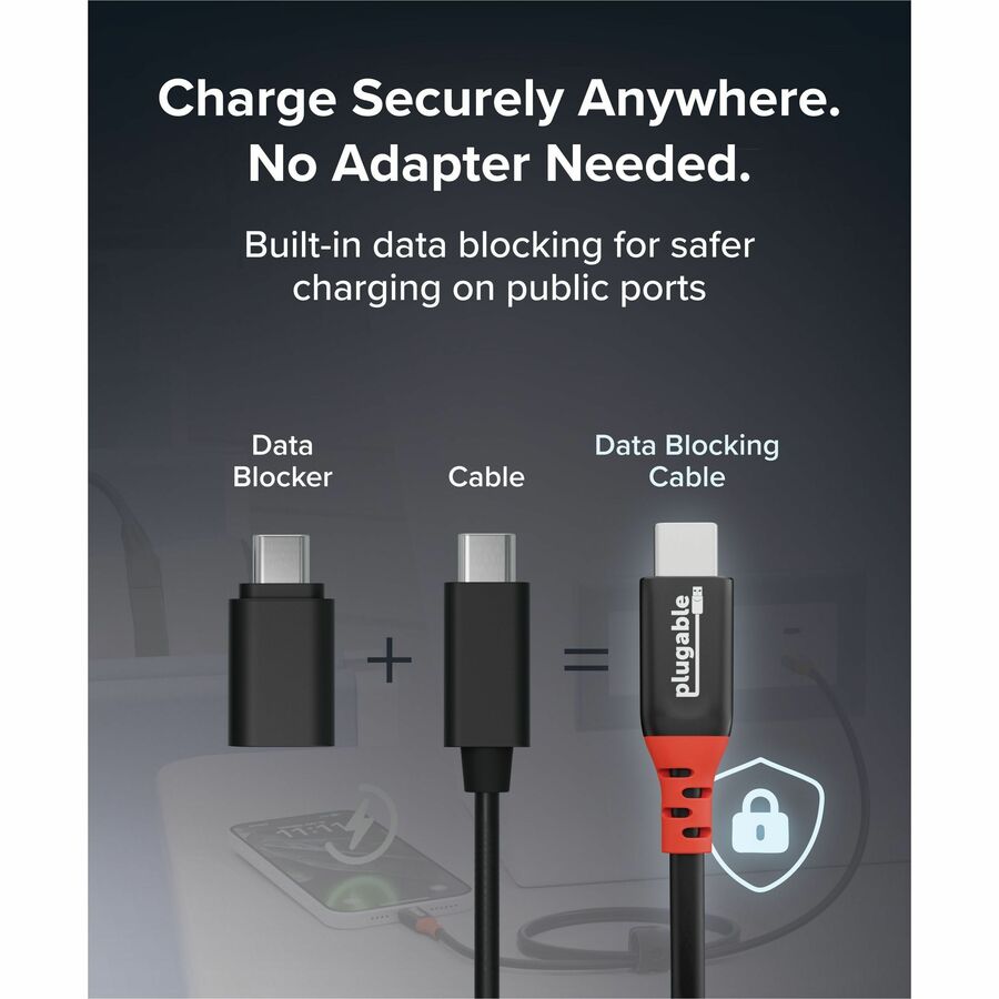 Plugable USB C to USB C Cable, 240W Fast Charge, Data Blocker, 3.3ft - USBC-CC1M