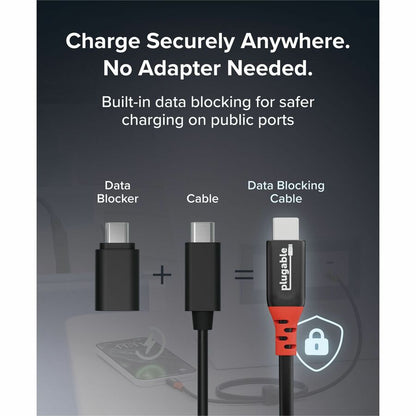 Plugable USB C to USB C Cable, 240W Fast Charge, Data Blocker, 3.3ft - USBC-CC1M