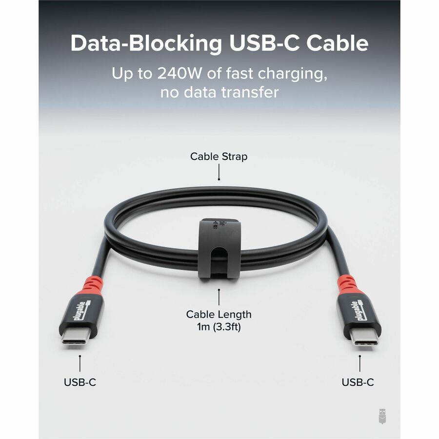 Plugable USB C to USB C Cable, 240W Fast Charge, Data Blocker, 3.3ft - USBC-CC1M