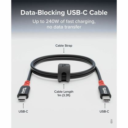 Plugable USB C to USB C Cable, 240W Fast Charge, Data Blocker, 3.3ft - USBC-CC1M