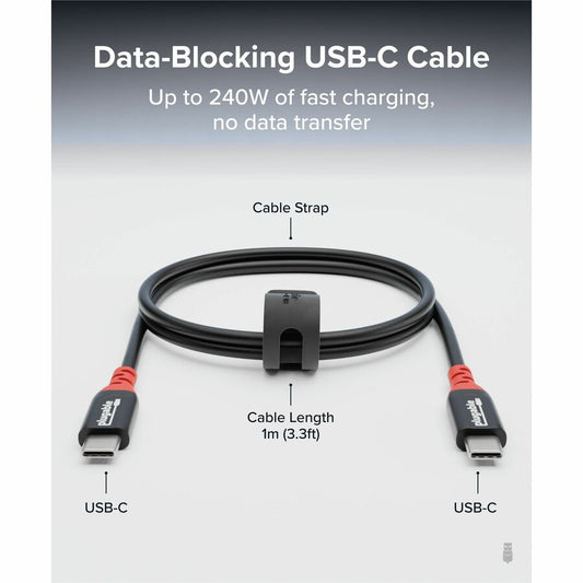 Plugable USB C to USB C Cable, 240W Fast Charge, Data Blocker, 3.3ft - USBC-CC1M