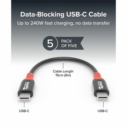 Plugable USB C to USB C Charging Cable, Data Blocker, 6-inch, 240W (Pack of 5)