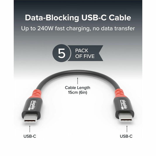 Plugable USB C to USB C Charging Cable, Data Blocker, 6-inch, 240W (Pack of 5)