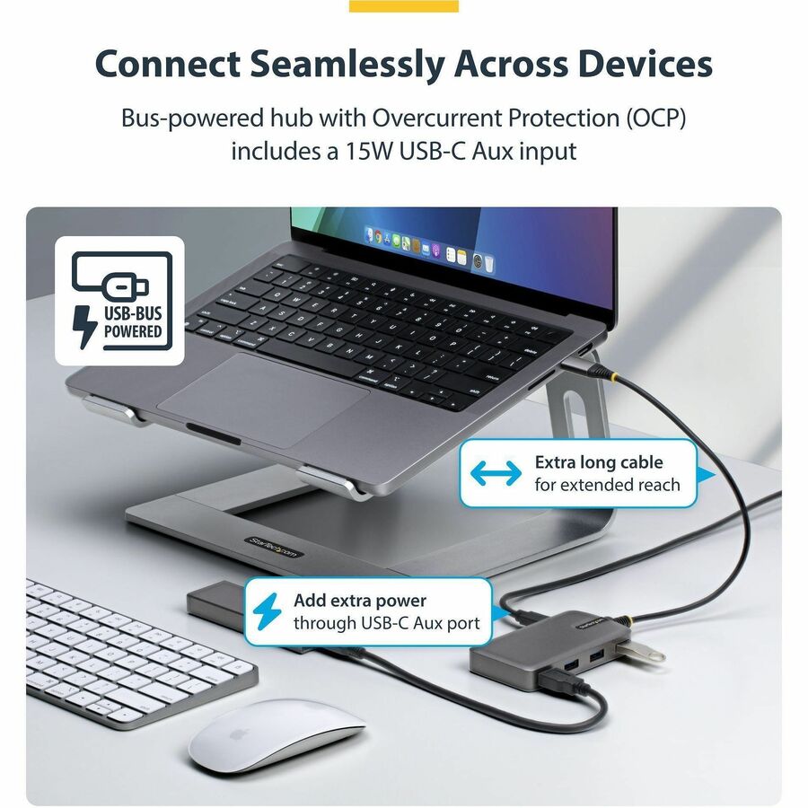 StarTech.com 4-Port USB-C Hub with 5Gbps Data Transfer and Auxiliary Power