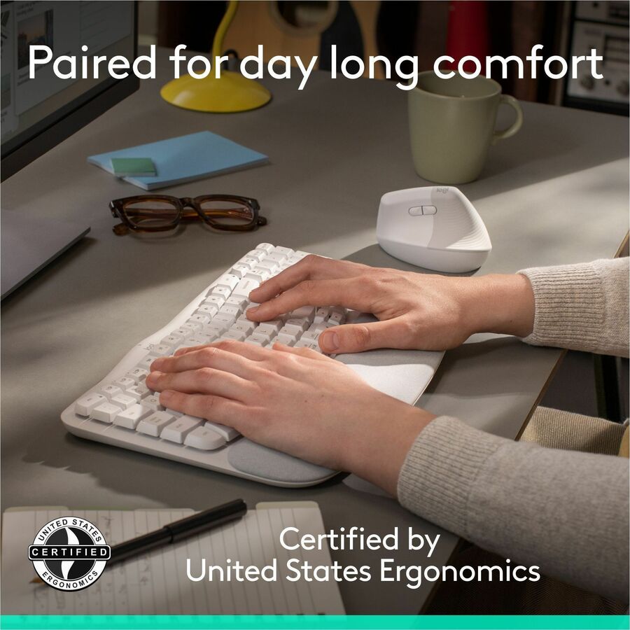 Logitech Wave Keys & Lift Vertical Mouse Combo – Ergonomic Wireless Keyboard and Mouse Set with Cushioned Palm Rest for Comfortable Workstations