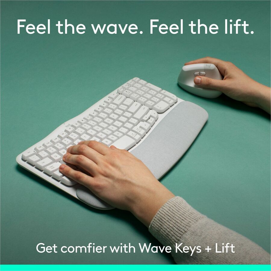 Logitech Wave Keys & Lift Vertical Mouse Combo – Ergonomic Wireless Keyboard and Mouse Set with Cushioned Palm Rest for Comfortable Workstations