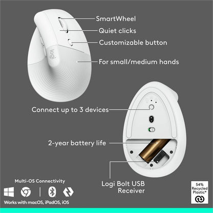 Logitech Wave Keys & Lift Vertical Mouse Combo – Ergonomic Wireless Keyboard and Mouse Set with Cushioned Palm Rest for Comfortable Workstations