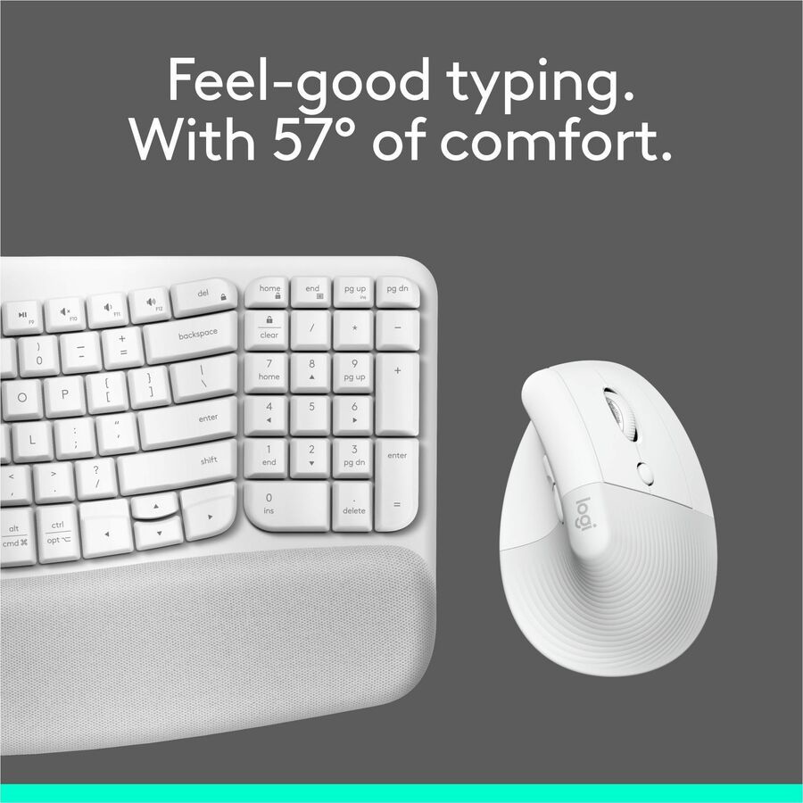 Logitech Wave Keys & Lift Vertical Mouse Combo – Ergonomic Wireless Keyboard and Mouse Set with Cushioned Palm Rest for Comfortable Workstations
