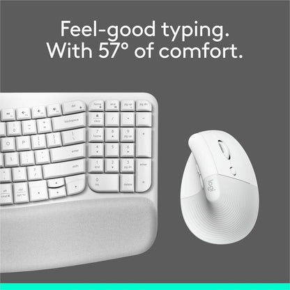 Logitech Wave Keys & Lift Vertical Mouse Combo – Ergonomic Wireless Keyboard and Mouse Set with Cushioned Palm Rest for Comfortable Workstations
