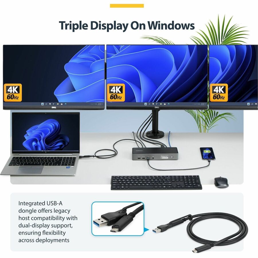 StarTech.com Triple-Monitor USB-C Docking Station with 140W Laptop Charging for MacBook Pro & Windows - 4K 60Hz, Space Gray