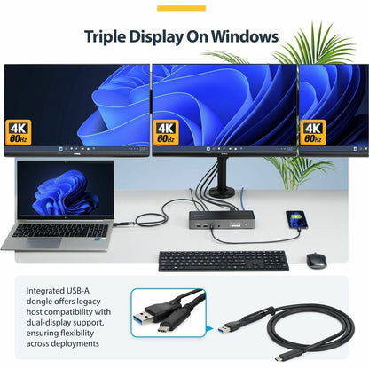 StarTech.com Triple-Monitor USB-C Docking Station with 140W Laptop Charging for MacBook Pro & Windows - 4K 60Hz, Space Gray
