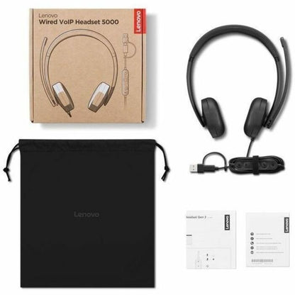 Lenovo Wired VoIP Headset 5000 – Teams-Certified Binaural Over-the-Head Headset with Noise Cancellation and USB-C Connectivity