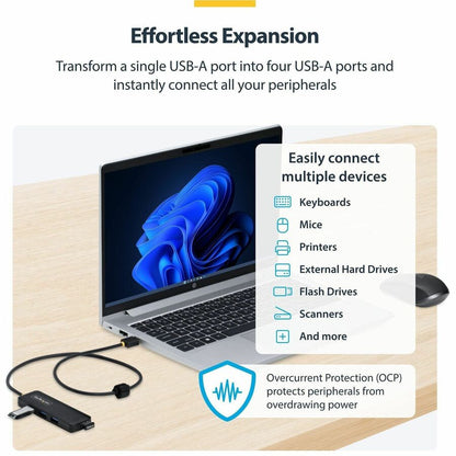 StarTech.com 4-Port USB-A Hub (Part H5A4A-USB-HUB-2) – 5Gbps, Bus-Powered, Compact Portable Design with 2ft Cable