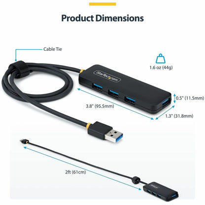 StarTech.com 4-Port USB-A Hub (Part H5A4A-USB-HUB-2) – 5Gbps, Bus-Powered, Compact Portable Design with 2ft Cable