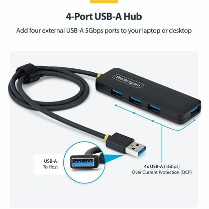 StarTech.com 4-Port USB-A Hub (Part H5A4A-USB-HUB-2) – 5Gbps, Bus-Powered, Compact Portable Design with 2ft Cable