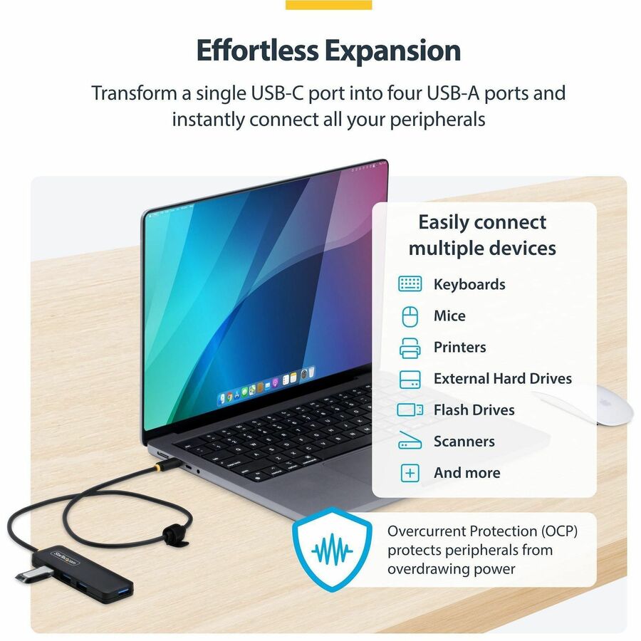 StarTech.com 4-Port USB-C Hub with 5Gbps Transfer Speed and Bus-Powered Design