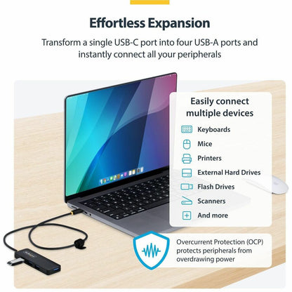 StarTech.com 4-Port USB-C Hub with 5Gbps Transfer Speed and Bus-Powered Design