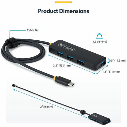 StarTech.com 4-Port USB-C Hub with 5Gbps Transfer Speed and Bus-Powered Design