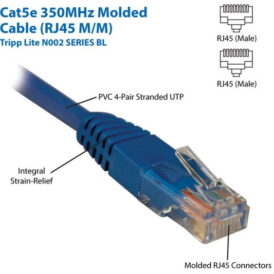 Eaton Tripp Lite Series Cat5e 1 ft. Blue Molded UTP Ethernet Patch Cable (RJ45 Male to Male) - 350 MHz / 1 Gbps