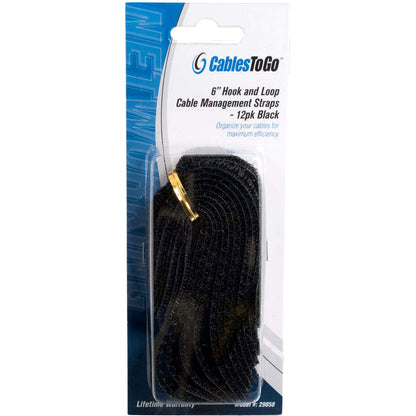 C2G 6-Inch Hook and Loop Cable Straps - Black, 12 Pack by Legrand Group