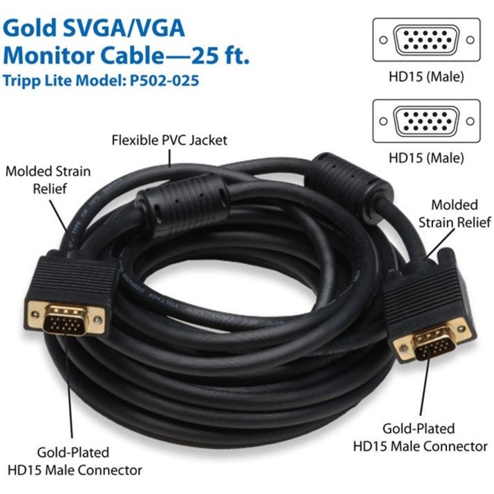 Eaton Tripp Lite Series VGA High-Resolution RGB Coaxial Cable (HD15 M/M), 25 ft.