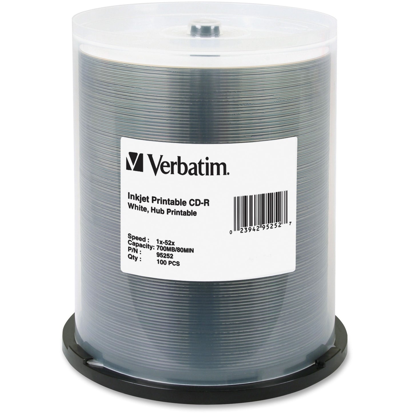 Verbatim America, LLC CD-R 700MB 52X White Inkjet Printable, Hub Printable - 100 Pack Spindle