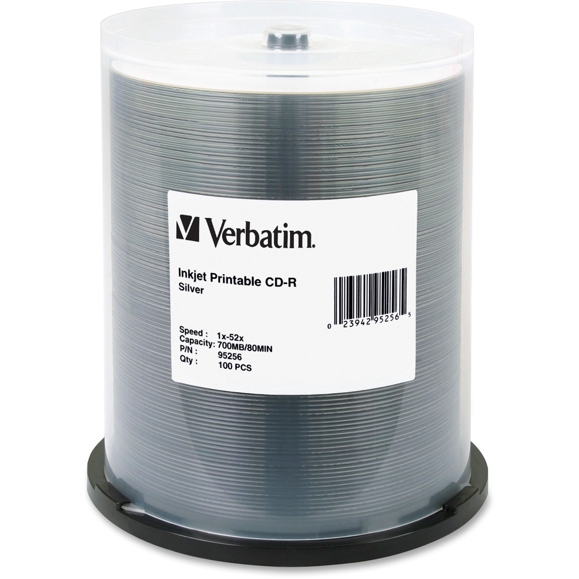 Verbatim CD-R 700MB 52X Silver Inkjet Printable – 100 Pack Spindle