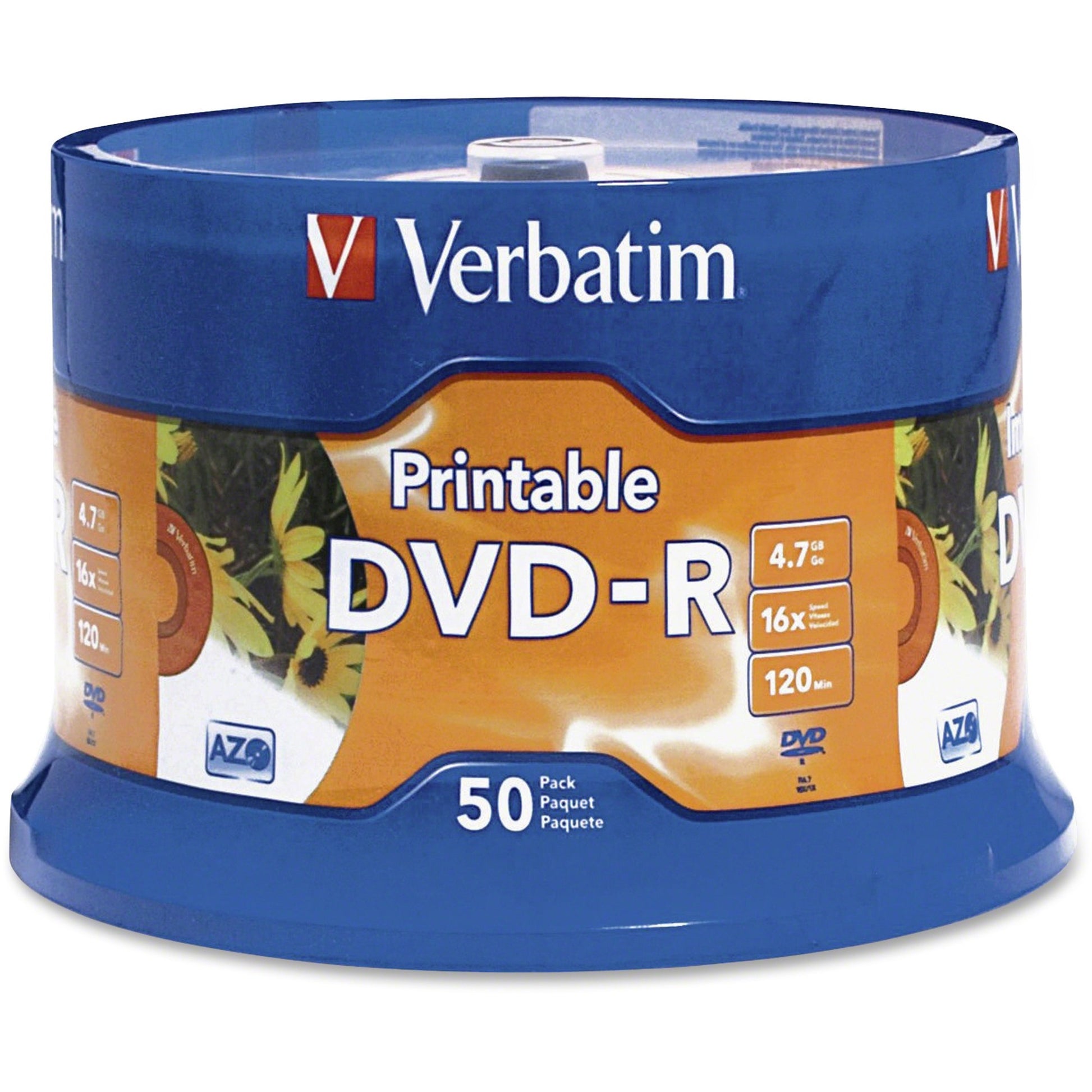 Verbatim America, LLC AZO DVD-R 4.7GB 16X White Inkjet Printable Discs – 50 Pack Spindle
