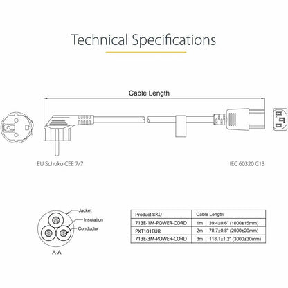 StarTech.com 6 ft European Power Cord with Schuko CEE7 Plug and IEC C13 Connector