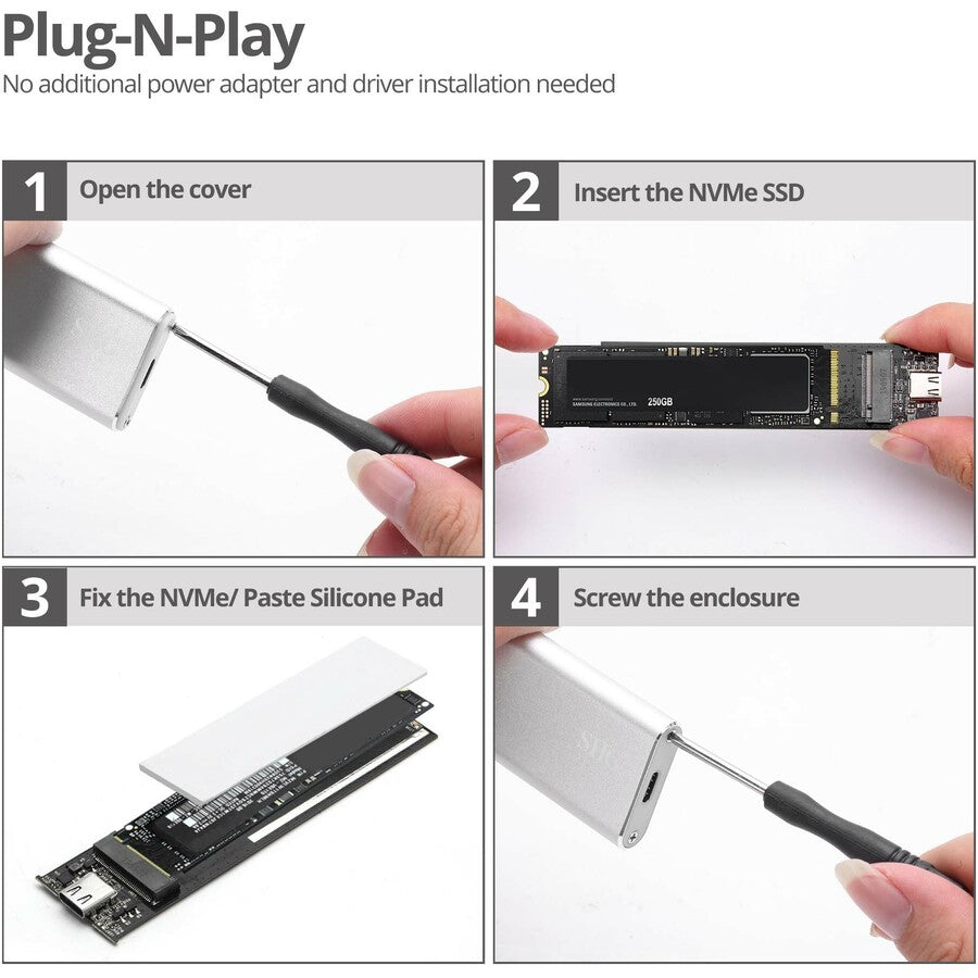 SIIG Drive Enclosure - USB 3.1 Type C Host Interface - UASP Support External - Silver