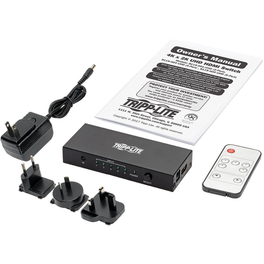 Tripp Lite 5-Port HDMI Switch for Video & Audio 4K x 2K UHD 60 Hz w Remote
