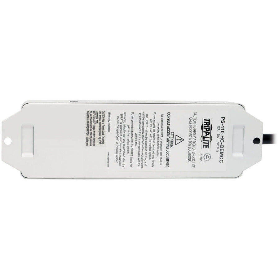 Tripp Lite Safe-IT Power Strip Hospital Medical Antimicrobial 4 Outlet UL1363A 3'-10' Coiled Cord