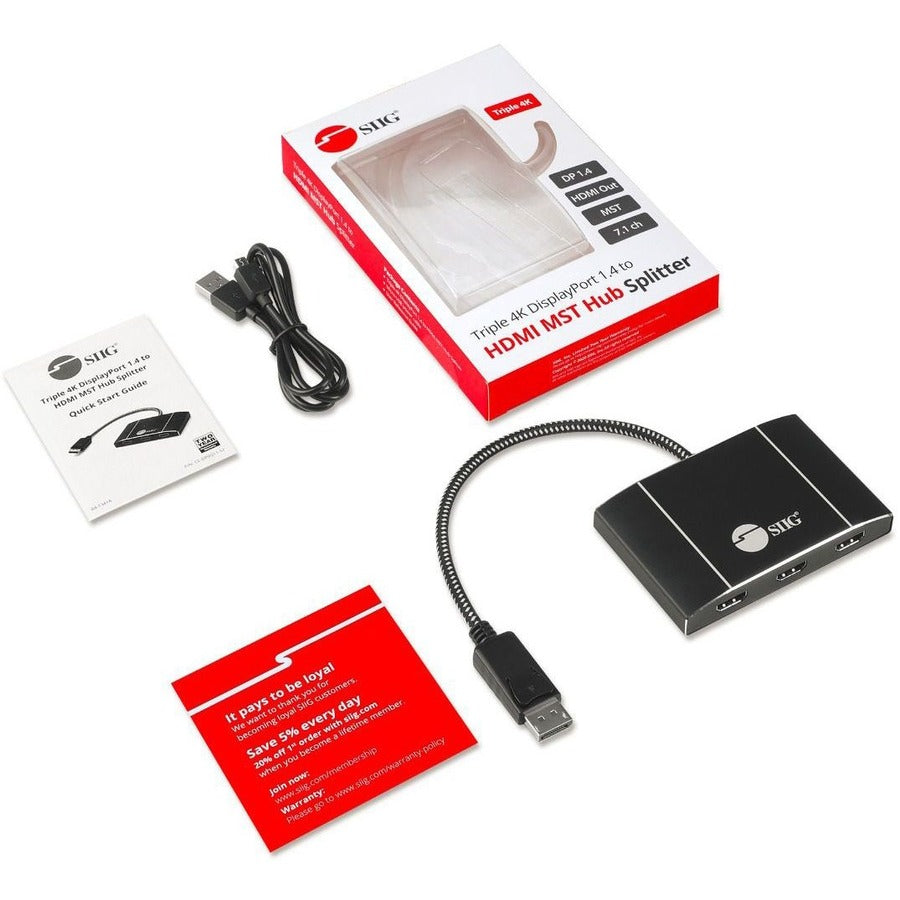 Triple 4K DisplayPort 1.4 to HDMI MST Hub Splitter