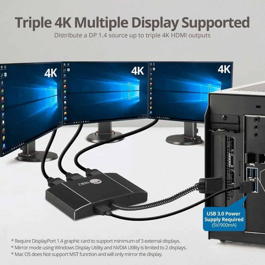 Triple 4K DisplayPort 1.4 to HDMI MST Hub Splitter