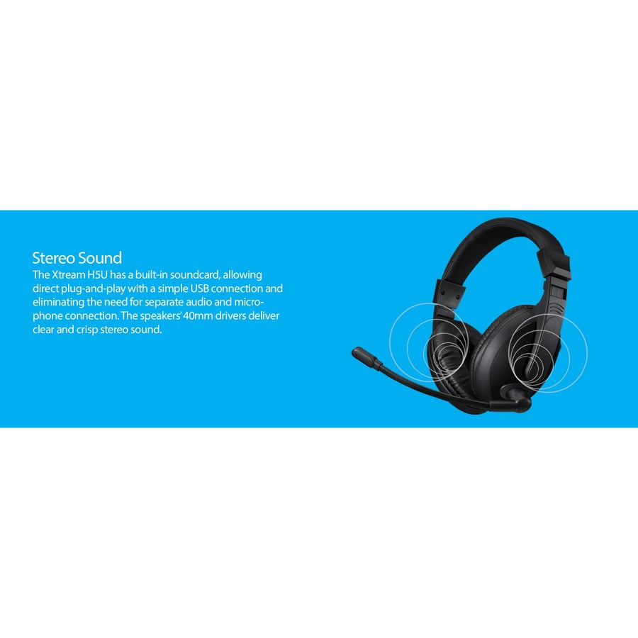 Adesso Xtream H5U - USB Stereo Headset with Microphone - Noise Cancelling - Wired- Lightweight