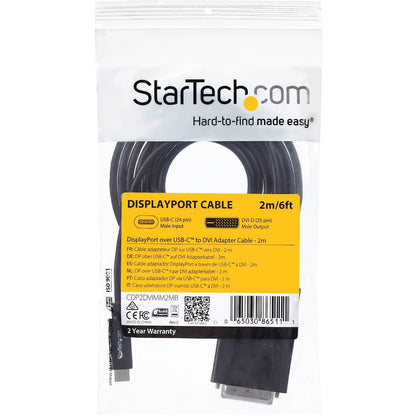 StarTech.com 6.6 ft / 2 m USB-C to DVI Cable - USB Type-C Video Adapter Cable - 1920 x 1200 - Black