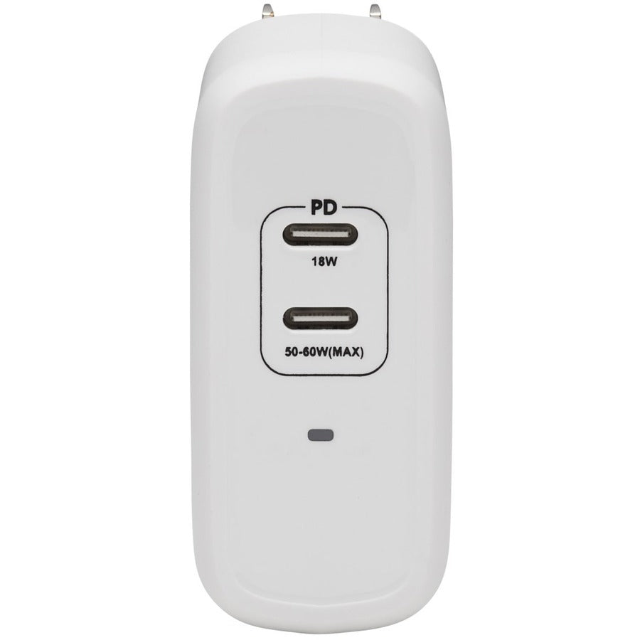Tripp Lite USB C Wall Charger 2-Port Compact Gan Technology 68W PD3.0 White