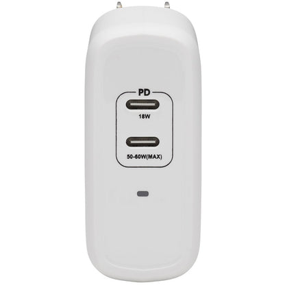 Tripp Lite USB C Wall Charger 2-Port Compact Gan Technology 68W PD3.0 White