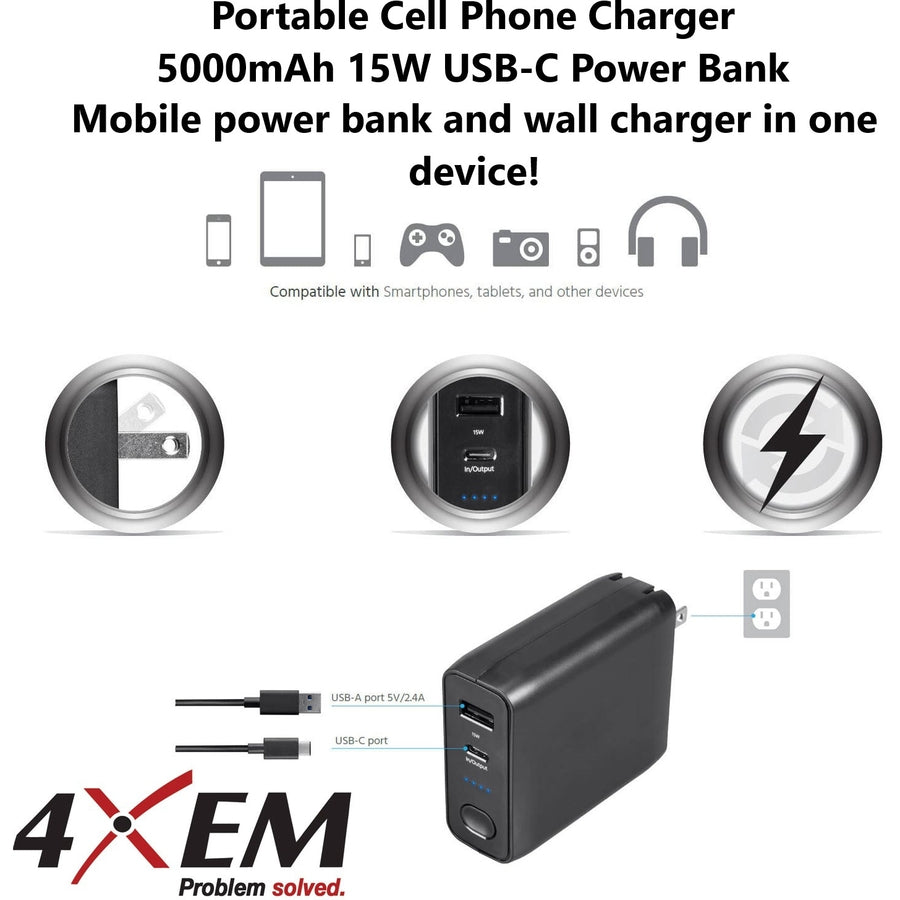 4XEM 5000mAh Power Bank and Wall Charger Combo