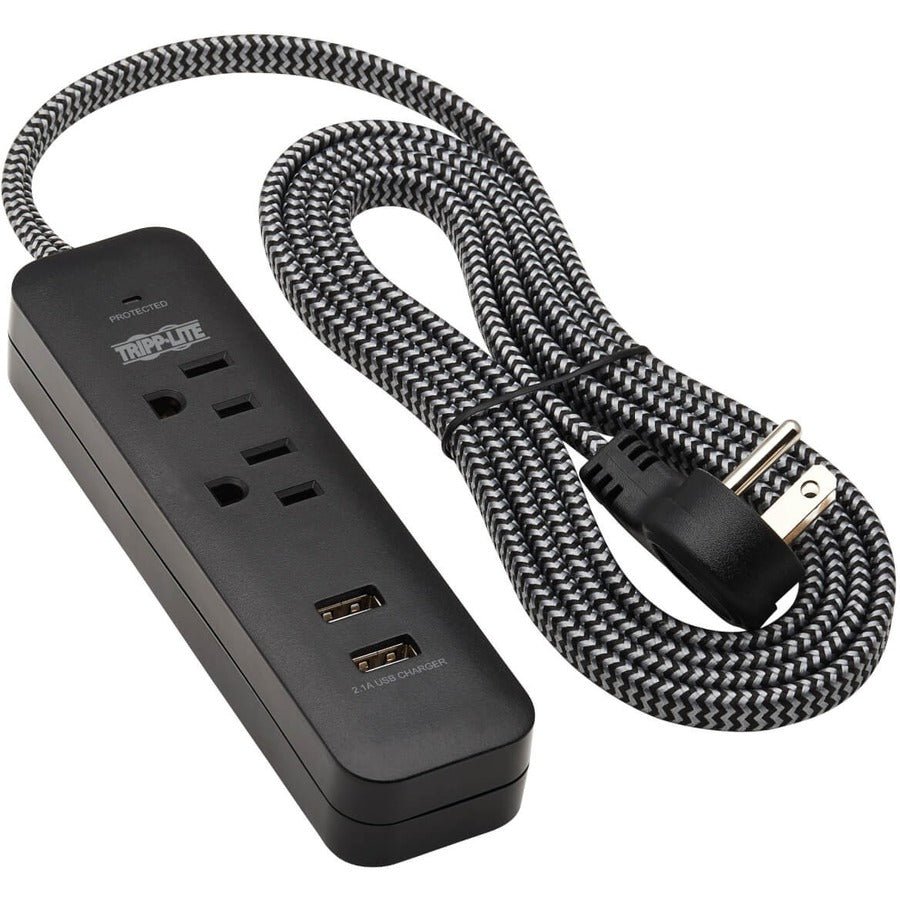 Tripp Lite Surge Protector Power Strip 2-Outlet with 2 USB Ports 2.1A 6ft Cord