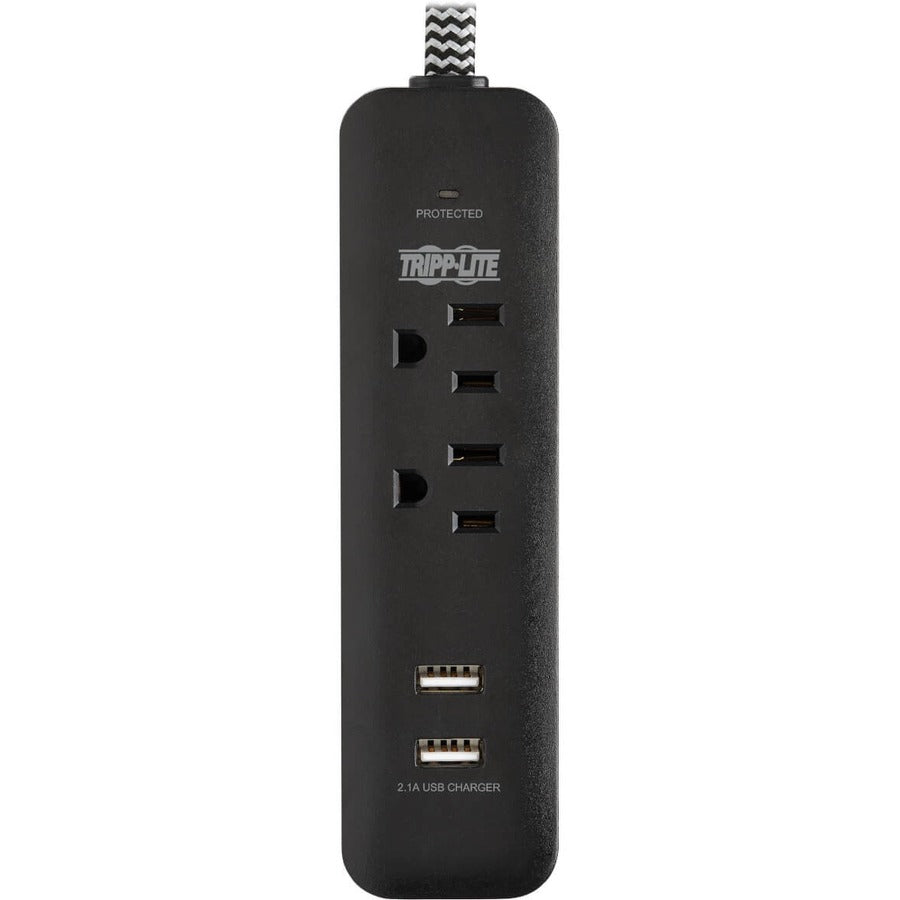 Tripp Lite Surge Protector Power Strip 2-Outlet with 2 USB Ports 2.1A 6ft Cord