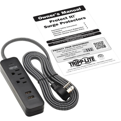 Tripp Lite Surge Protector Power Strip 2-Outlet with 2 USB Ports 2.1A 6ft Cord